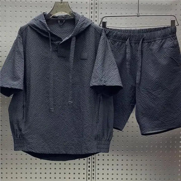 Riolio Men's Summer Loose Casual Two-Piece Set ort Sve ort Pants Breathable Lightweight Comfortable Sun Protection Hat Included